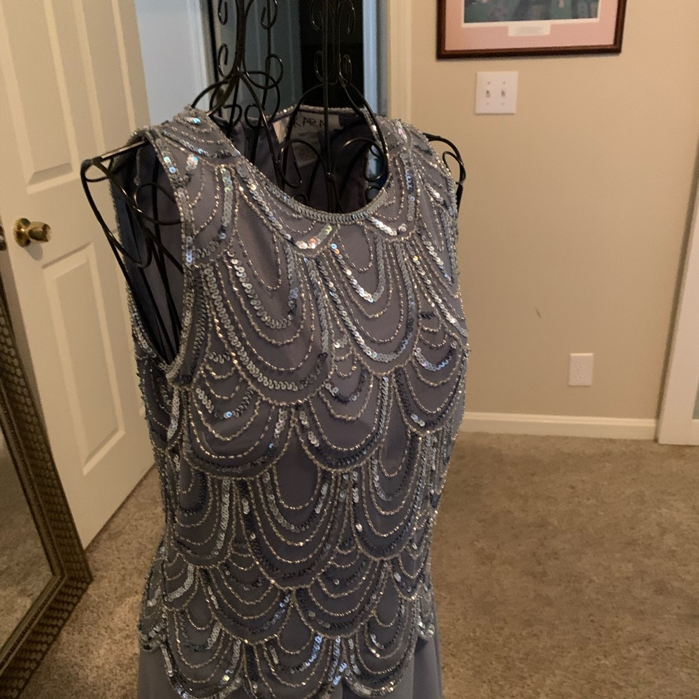 Beautiful slate blue mother of the groom dress with separate shawl - Picture 2 of 12